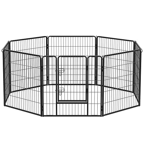 8-Panel Pet Playpen, Iron Dog Cage, Heavy Duty Pet Fence, Puppy Whelping Pen, Foldable and Portable, 77 x 80 cm, Black