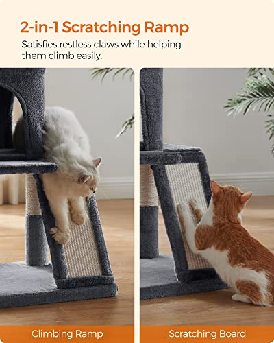 Cat Tree, Cat Tower, Widened Perch for Large Cats, Smoky Grey