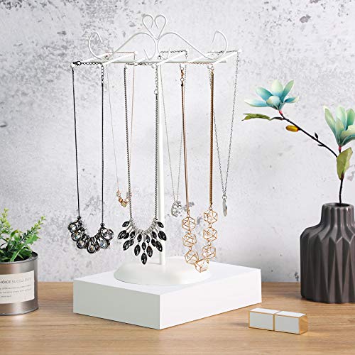 Jewellery Display Stand Holder, Metal Jewellery Rack Tree, for Necklaces, Chokers, Bracelets, Earrings, Gift for Girls Women, White