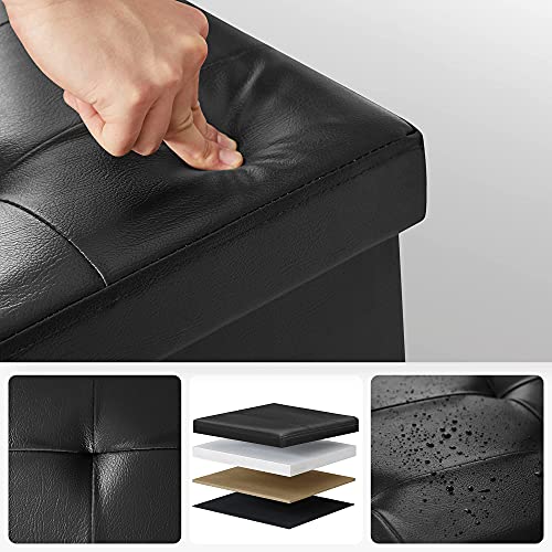 120L Folding Ottoman Bench Storage Box Storage Cube Flipping Lid Shoe Bench Footstool Load Capacity of 300 Kg Black 110 x 38 x 38 cm