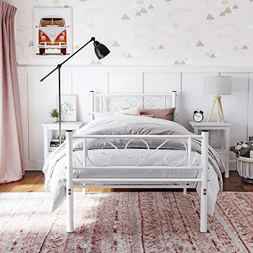 Single Bed Frame Bed Frame Metal Bed Frame Fits 3ft x 7ft Mattress Guest Bed Adult Kids Easy Assembly Small Spaces White