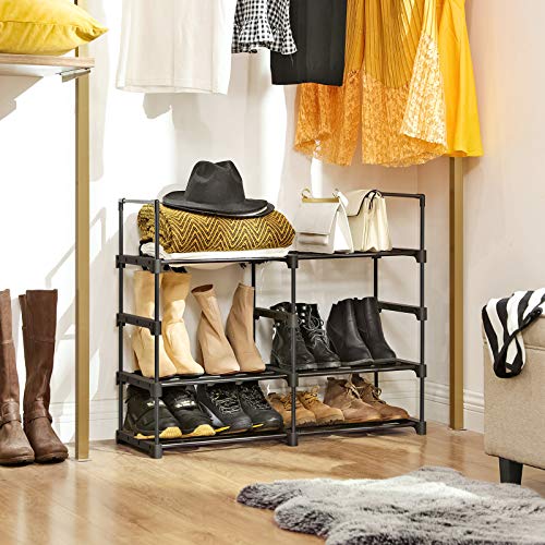 6-Tier Shoe Rack, Iron Shoe Storage Organiser, Customisable Design, Space-Saving and Versatile Shelf, for Entrance Living Room Bedroom Kitchen, 45 x 30 x 106 cm, Black