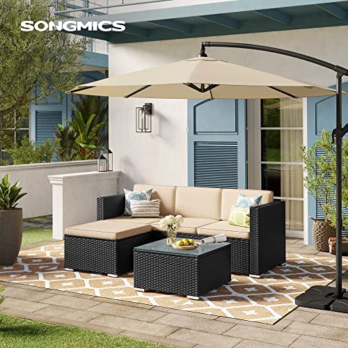 Balcony Furniture Garden Furniture Set PE Polyrattan Lounge Set with Cushions and Glass Table Patio Furniture Corner Sofa Outdoor for Patio Balcony Garden Black Taupe