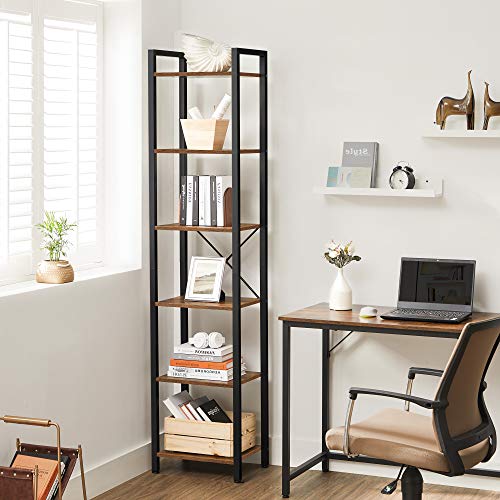 Bookcase, 6-Tier Bookshelf, Open Storage Shelving, Standing Display Rack, for Office, Living Room, Bedroom, 40 x 30 x 187.5 cm, Industrial, Rustic Brown and Black