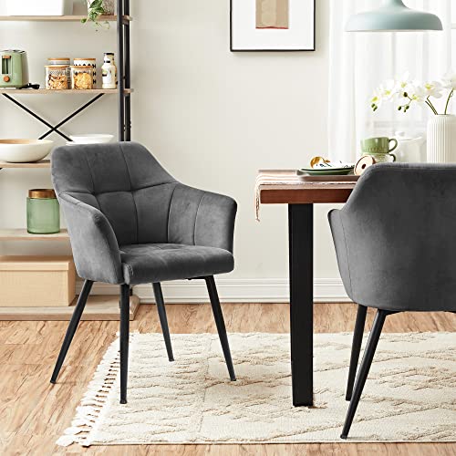 Set of 2 Dining Chairs Kitchen Chairs Upholstered Chairs Metal Legs High Back Velvet Cover for Living Room Bedroom Dining Room Grey