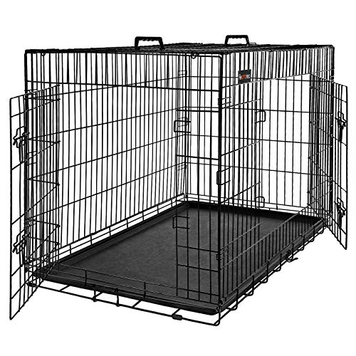 Dog Cage, Dog Crate with 2 Doors, 92.5 x 57.5 x 64 cm, Black