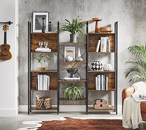 Bookcase, Bookshelf with 14 Storage Shelves, Metal Frame, Living Room, Study, Office, Industrial Style, 158 x 24 x 166 cm, Rustic Brown and Black