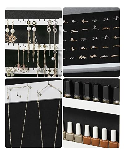 White Mirrored Lockable Jewellery Cabinet, Wall Mount Jewellery Organiser, Gift Idea