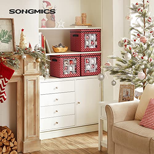 Christmas Bauble Storage Boxes, Set of 3 Storage Cube Bins for Christmas Decorations, 64 Box Places, Modular Dividers, 30.5 x 30.5 x 30.5 cm, Red