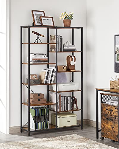 Bookcase, Bookshelf 5 Tier, Standing Display Storage Rack, for Living Room, Office, Study, Bedroom, Kitchen, Easy Assembly, Industrial Style, Rustic Brown and Black