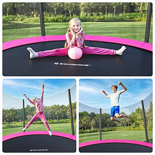 Trampoline 6 ft/8 ft/10 ft/12 ft, Kids Trampoline with Enclosure Net, Safety Pad, Ladder, 180 cm High Straight Pole, Steel Frame, TÜV Rheinland GS Certificate