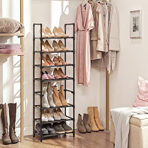 8-Tier Shoe Rack, Shoe Shelf, Shoe Storage Organiser, Space-Saving, 28 x 46 x 145 cm, Metal Frame, Non-Woven Fabric Shelves, for Hallway, Bedroom, Black