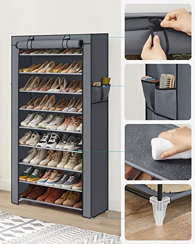 10-Tier Shoes Rack with Dustproof Cover, Storage Cabinet, Organizer Hold up to 40 Pairs of Shoes, in Living Room, Hallway, 88 x 28 x 160 cm, Grey