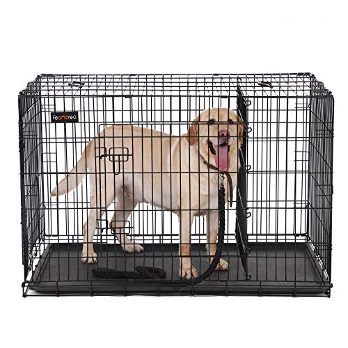 Dog Cage, Dog Crate with 2 Doors, 122 x 74.5 x 80.5 cm, Black