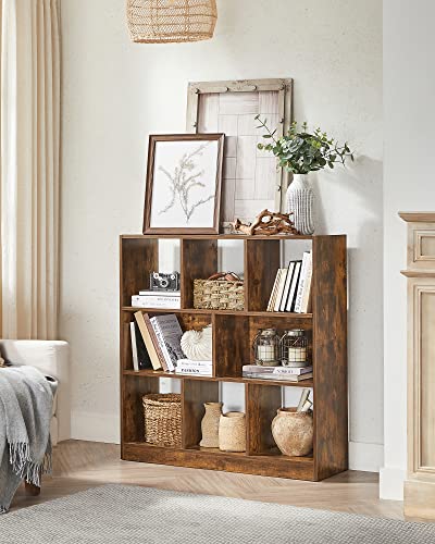 Bookshelf, Wooden Bookcase with Open Cubbies, Free Standing Storage Unit for Living Room, Bedroom, Children’s Room, 97.5 x 30 x 100 cm, Rustic Brown