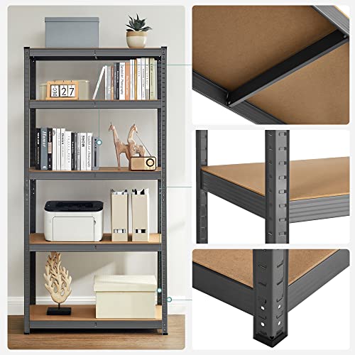 5-Tier Shelving Unit, Steel Shelving Unit for Storage, Tool-Free Assembly, for Garage, Shed, Load Capacity 875 kg, 40 x 90 x 180 cm, Grey