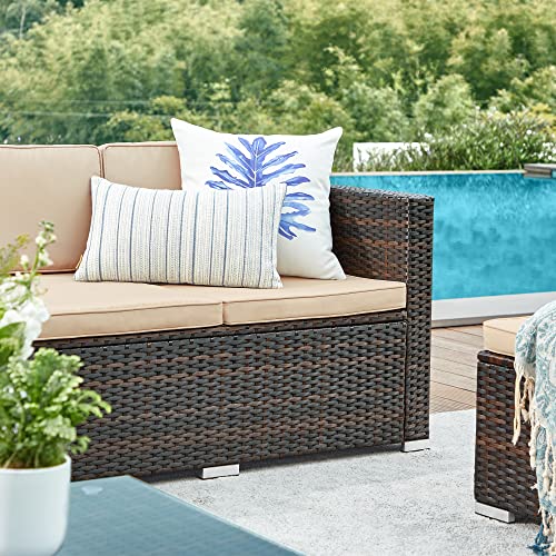 Balcony Furniture Garden Furniture Set PE Polyrattan Lounge Set with Cushions and Glass Table Patio Furniture Corner Sofa Outdoor for Patio Balcony Garden Brown Taupe