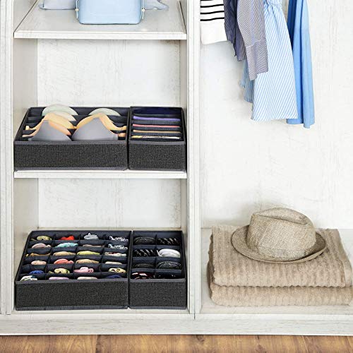 Underwear Storage Box Drawer Organiser Foldable Wardrobe Arrangement System for Wardrobe, Bras, Underwear, Socks, Ties, Folding Box, Fabric Box, Set of 4, Dark Grey