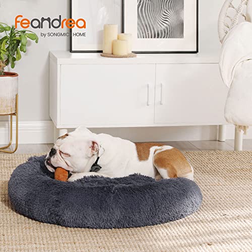 Dog Bed, Donut Cat Bed, Fluffy Calming Pet Bed with Removable, Washable Cover, Soft Long Plush, 80 cm, Dark Grey