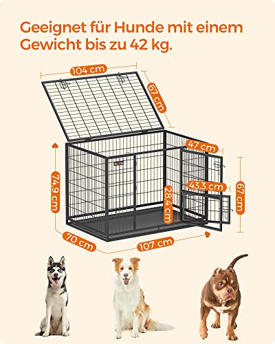 Heavy Duty Dog Crate Box Pet Crate 42 x 27.5 x 29.5 Inch for Large and Medium Dogs Safe 2 Removable Doors Easy Clean Puppy Run XL Black