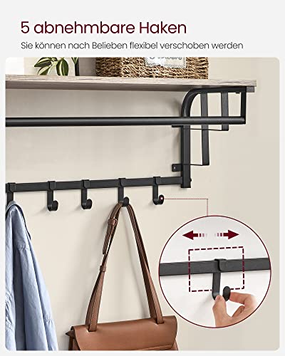 Coat Rack Wall-Mounted, Coat Hook with 5 Hooks and Hanging Rail, for Entryway, Hallway, Bedroom, Bathroom, Living Room, Greige and Black