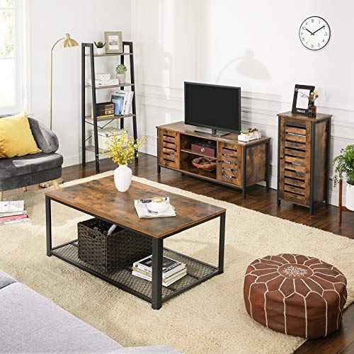 TV Stand, TV Console Unit with Shelves, Cabinet with Storage, Louvred Doors, for Living Room, Entertainment Room, Rustic Brown and Black