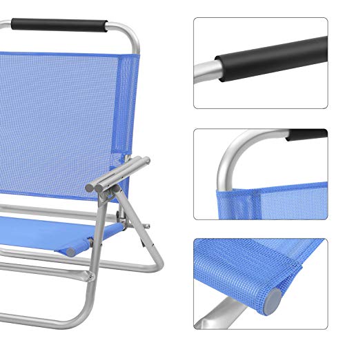 Portable Beach Chair with 4-Position Reclining Backrest, Folding Beach Chair with Armrests, Breathable and Comfortable Fabric, Outdoor Chair, Blue