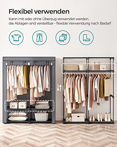 Wardrobe, Clothes Storage Wardrobe for Bedroom with 2 Clothes Rails, Fabric Portable Wardrobe, Collapsible, Clothes Rack, for Closet, 43 x 140 x 174 cm, Grey