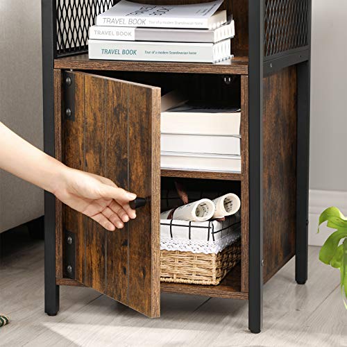 Bedside Table, Side Table, End Table, 40 x 40 x 60 cm, with Open Shelf and Storage Cabinet, for Living Room, Bedroom, Industrial, Rustic Brown and Black