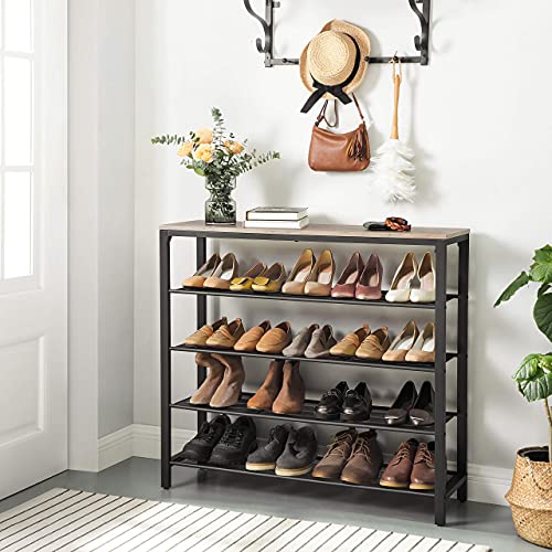 Shoe Rack, Shoe Storage Organiser with 4 Mesh Shelves and Large Surface for Bags, Shoe Shelf for Entryway, Hallway, Closet, Steel Frame, Industrial, Greige and Black