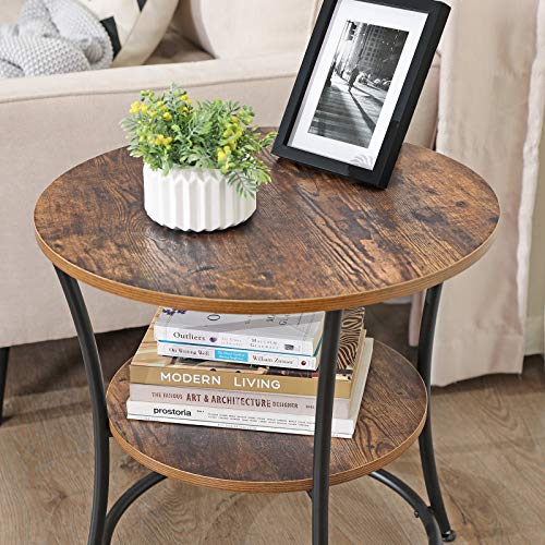 Side Table Round, End Table with 2 Shelves, Living Room, Bedroom, Easy Assembly, Metal, Industrial Design, Rustic Brown