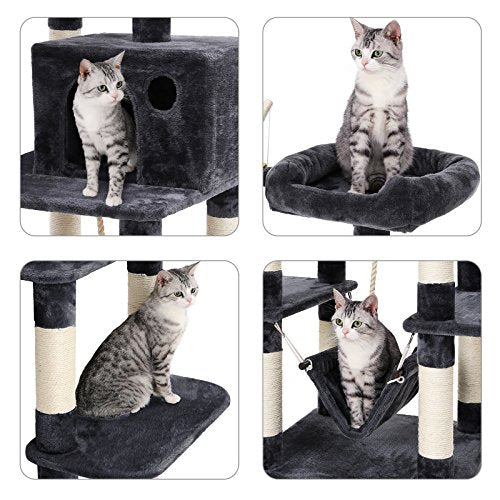 Cat Tree, Cat Condo with Hammock, Cat Tower, Smoky Grey