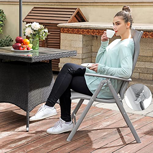 Folding Garden Chair, Outdoor Chair with Durable Aluminum Structure, 8-Angle Reclining Backrest, Max. Capacity 150 kg, Grey