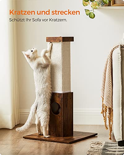 Cat Scratching Post, Scratching Post Made of Natural Sisal Rope, Scratching Post with Plush Toy Ball, Scratch Protection for Furniture, 73 cm High, Vintage Brown