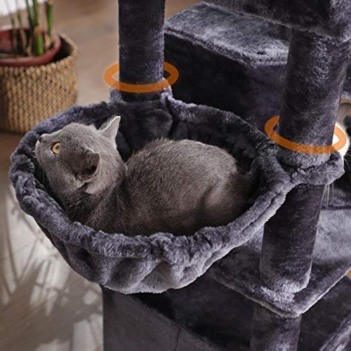 Large Cat Tree with 3 Cat Caves, 164 cm Cat Tower, Smoky Grey