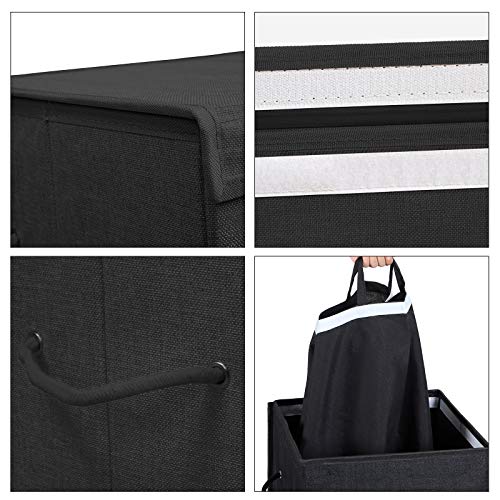 85L Laundry Hamper, Linenette Fabric Laundry Basket, Clothes Hamper with Magnetic Lid and Handles, Foldable, Removable Liner Bag, Black