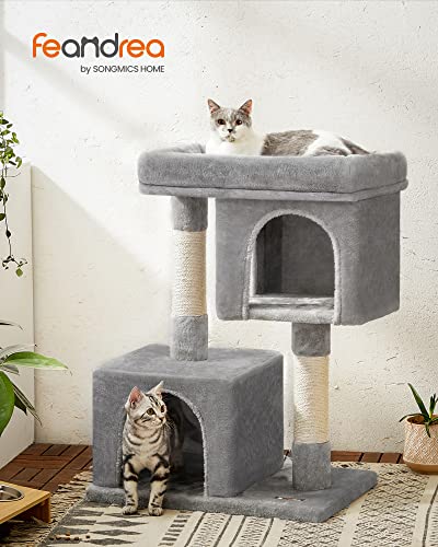 Cat Tree, Compact Cat Condo with 2 Caves, Light Grey