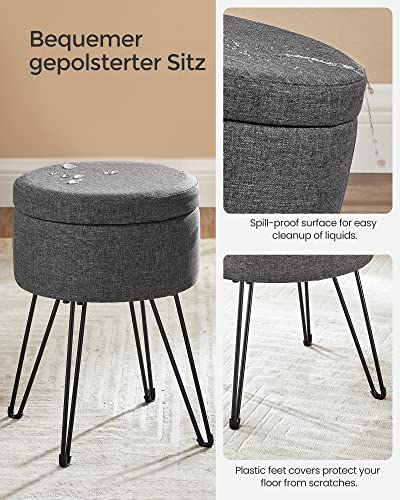 Round Storage Ottoman Bundle, Small Ottoman Stool with Storage, Vanity Chair, Footrest, for Living Room, Bedroom, Dark Gray LOM002G02 and