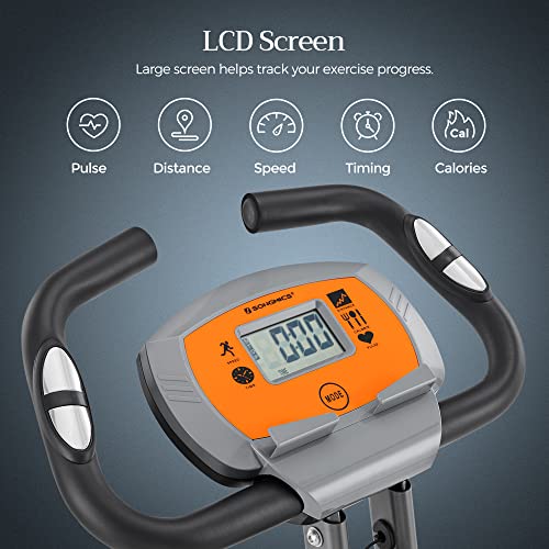 Exercise Bike, Fitness Bicycle, Foldable Indoor Trainer, 8 Magnetic Resistance Levels, with Floor Mat, Pulse Sensor, Phone Holder, 100 kg Max. Weight, Orange