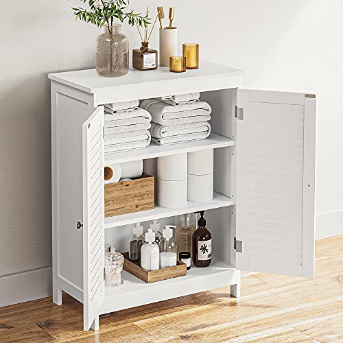 Bathroom Cabinet, Bathroom Cabinet, Storage Cabinet with 2 Doors, with 2 Adjustable Shelves, Scandinavian Style, White