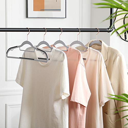 Set of 30 Clothes, Non-Slip Plastic, Space-Saving Coat Hangers, 0.5 cm Thick, 42 cm Long, 360° Swivel Hook in Rose Gold, Light Dark Grey , 42B x 21.5H cm