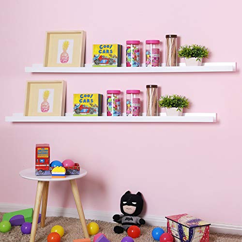 Wall Shelf, Floating Shelf Ledge, for Picture Frames and Books, 110 x 10 cm, High Gloss Finish, White