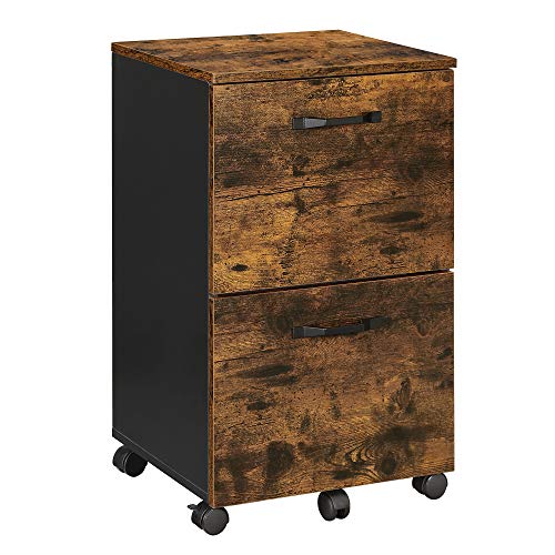 File Cabinet with 2 Drawers, Rolling Office Filing Cabinet with Wheels, for A4, Letter Sized Documents, Hanging File Folders, Industrial Style, Rustic Brown and Black