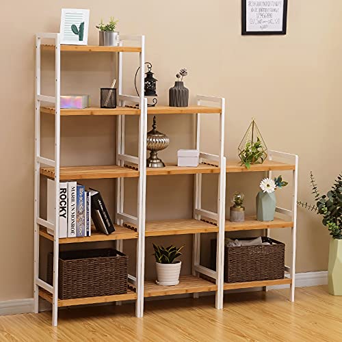 5-Tier Bamboo Storage Rack for Bathroom, Kitchen, Bedroom, 31.5 x 45 x 142 cm, Natural and White