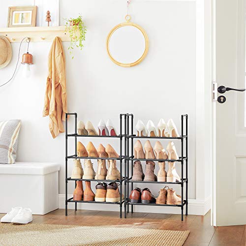 4-Tier Shoe Rack, Set of 2 Shoe Storage Organiser with Metal Frame, Non-Woven Fabric Layer, for Hallway, Bedroom, Living Room, 45 x 28 x 80 cm, Black