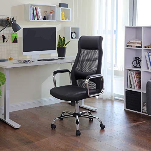 Office Chair Mesh Desk Chair Ergonomic Computer Chair Breathable Back with Head and Lumbar Support Height Adjustable up to 140 kg Black