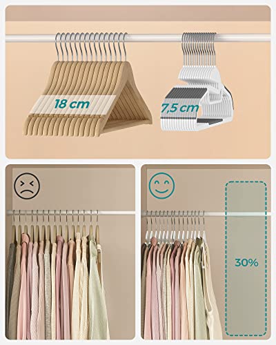 Set of 50 Plastic Hangers, Coat Hangers with U-Shaped Opening, Non-Slip, Space-Saving, 0.5 cm Thick, 41.5 cm Long, 360° Swivel Hook, White and Dark Grey