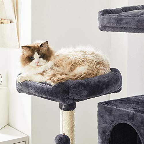 Cat Tree with Pompoms, Cat Tower 150 cm, Smoky Grey