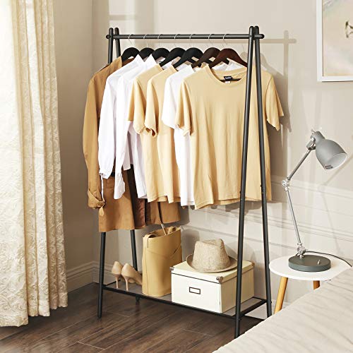 Clothes Rack with Steel Structure, Garment Rack with Hanging Rail, Bottom Shelf, Simple Look, for Bedroom Entrance Attic Basement, 92.5 x 33.5 x 153 cm, Matte Black