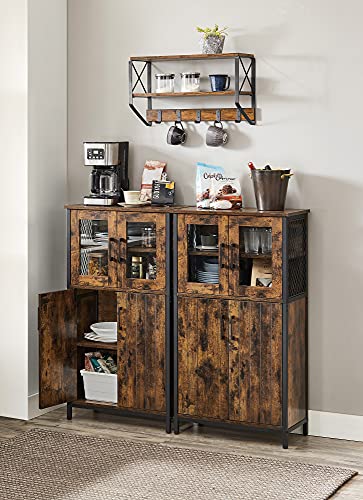 Storage Cabinet, Multipurpose Cupboard, Sideboard, Adjustable Shelf, Bathroom Cabinet, Steel Frame, for Living Room Kitchen, Industrial Style, Rustic Brown and Black